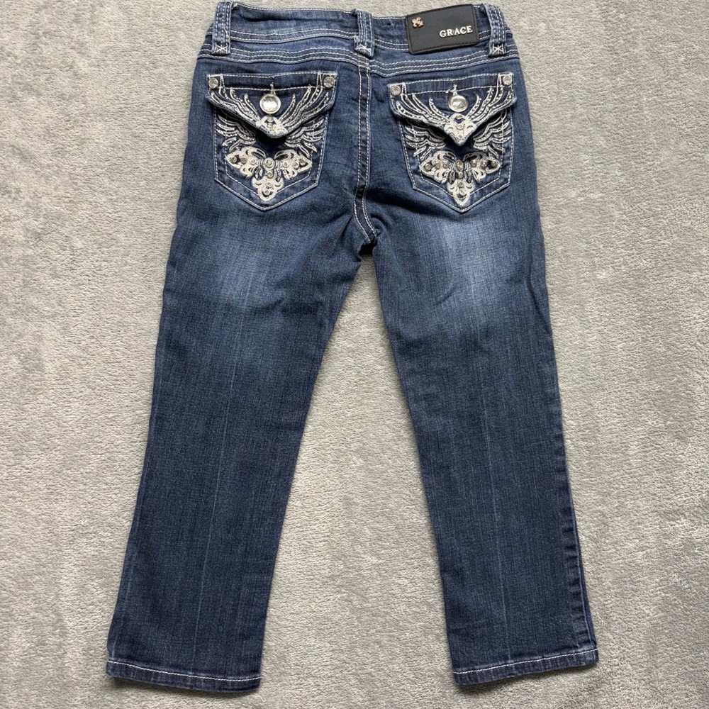 Grace in LA Jeans Womens Capri Size 3/25 Embellished Pockets Dark‎ Wash Denim